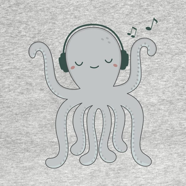 Kawaii Cute Octopus Loves Music by wordsberry